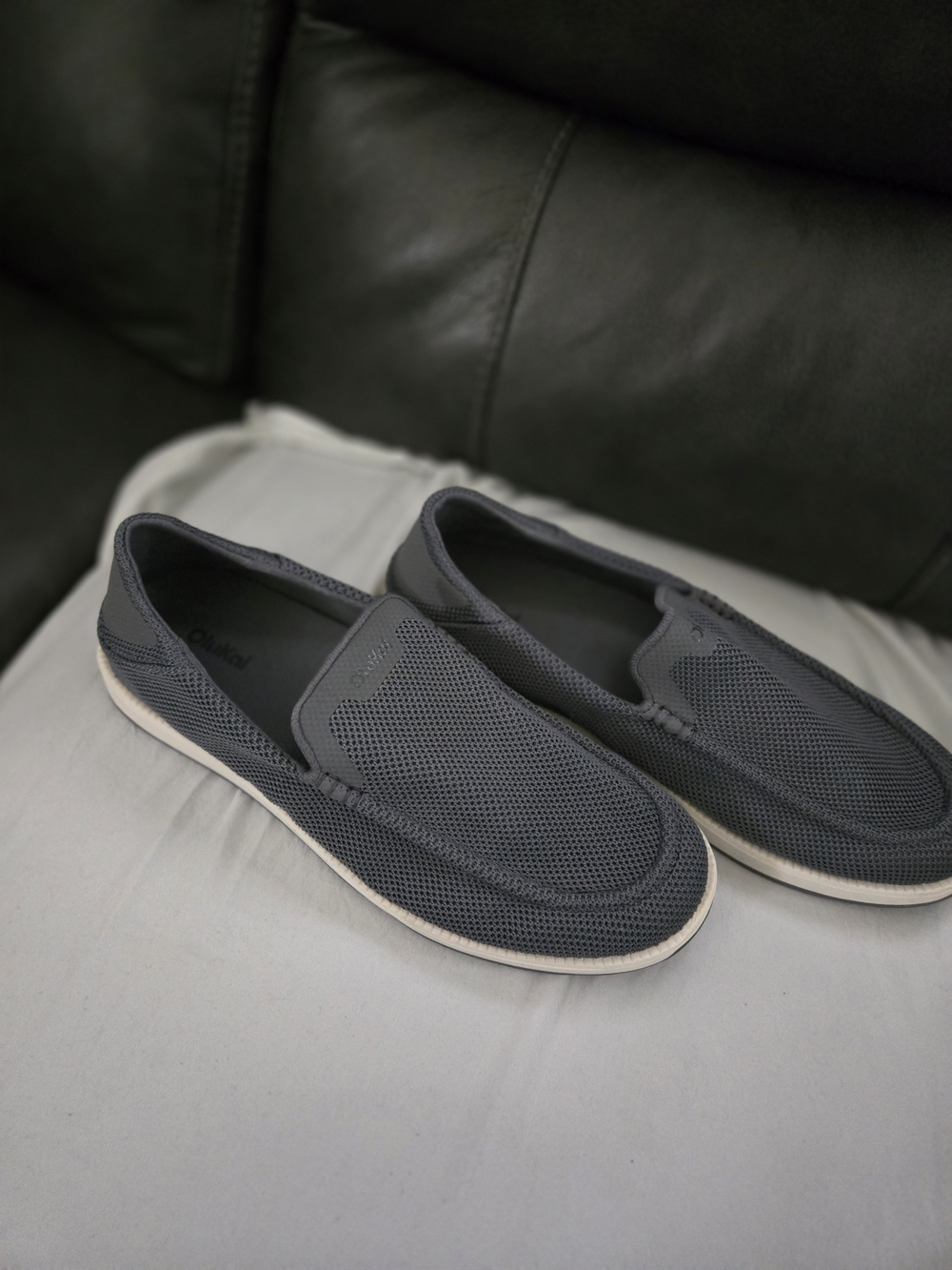 OluKai Men's Charcoal Mesh Slip-On Loafers